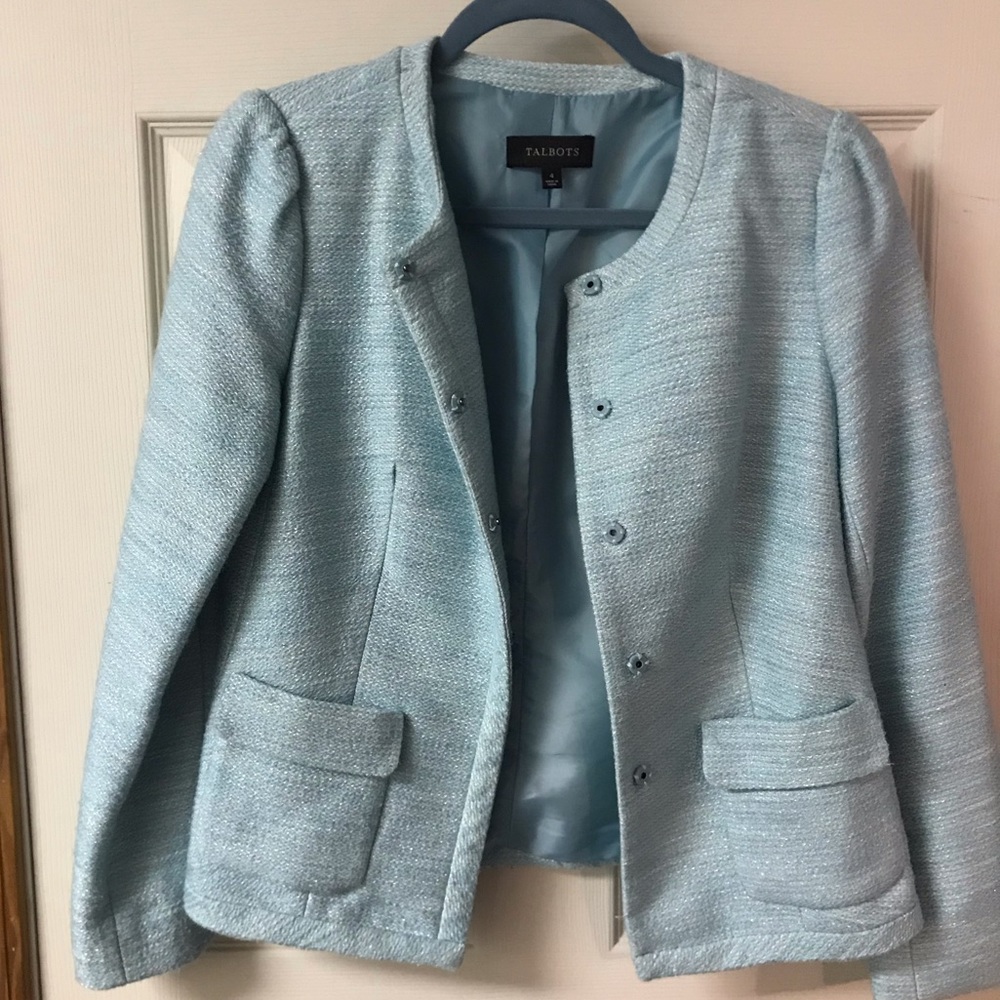 Talbots Blue Shimmer Tweed Jacket Sz 4 💙